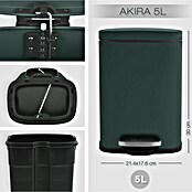 Spirella Cubo con pedal Akira (5 l, Verde oscuro, Rectangular, Acero inoxidable)