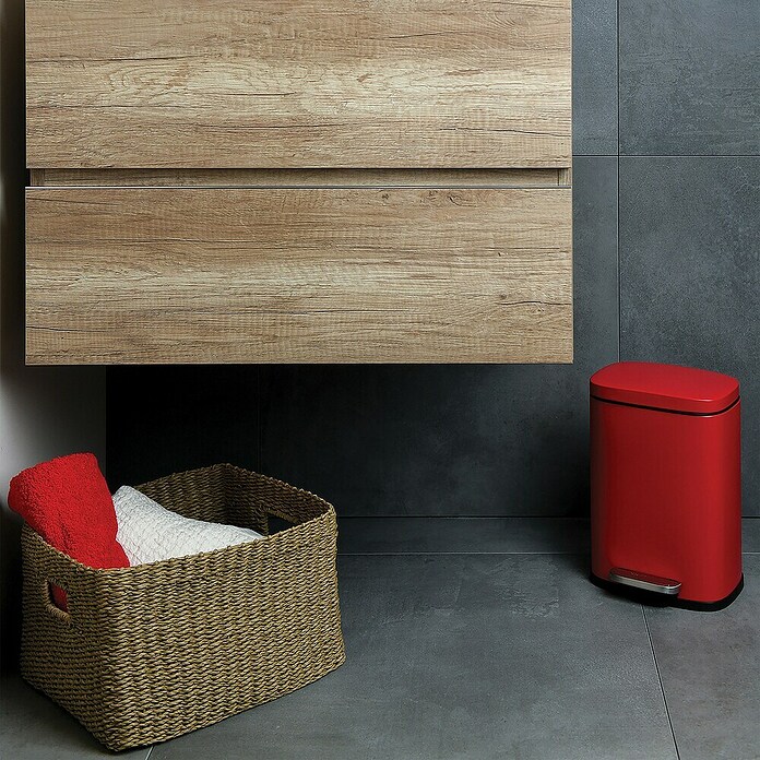 Spirella Cubo con pedal Akira (5 l, Rojo, Rectangular, Acero inoxidable)