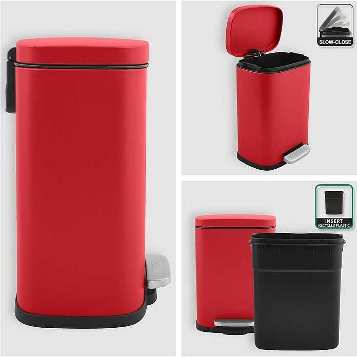 Spirella Cubo con pedal Akira (5 l, Rojo, Rectangular, Acero inoxidable)