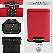 Spirella Cubo con pedal Akira (5 l, Rojo, Rectangular, Acero inoxidable)