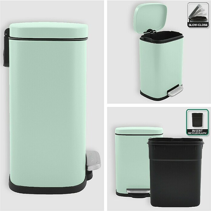 Spirella Cubo con pedal Akira (5 l, Verde claro, Rectangular, Acero inoxidable)