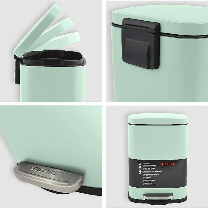 Spirella Cubo con pedal Akira (5 l, Verde claro, Rectangular, Acero inoxidable)