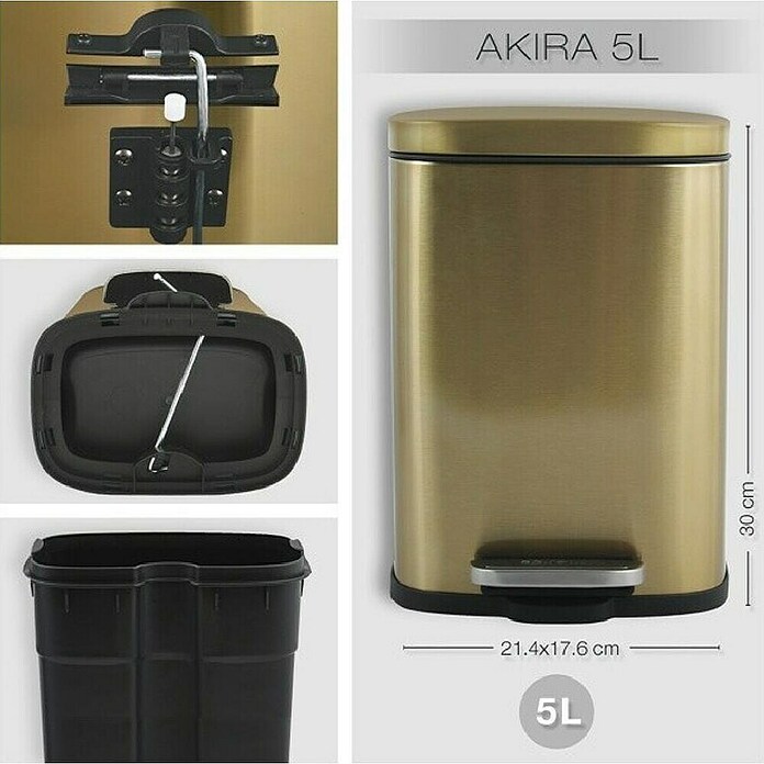 Spirella Cubo con pedal Akira (5 l, Acero inoxidable, Oro) | BAUHAUS