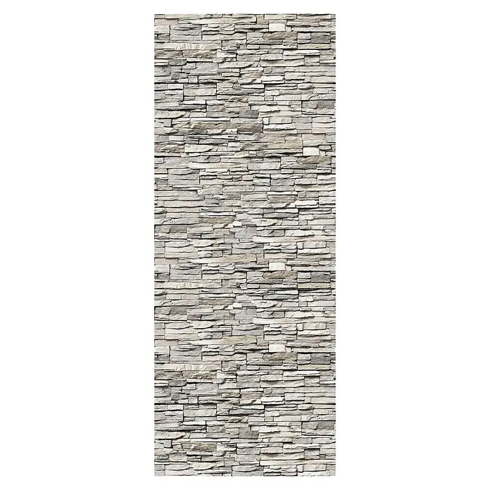 GEO Alu-Verbundplatte - 100 x 210 cm, Stone Sand - Dünne, horizontale Steinfurniere in verschiedenen Grautönen erzeugen eine elegante und moderne Steinwandverkleidung für Innen- und Außenbereiche.