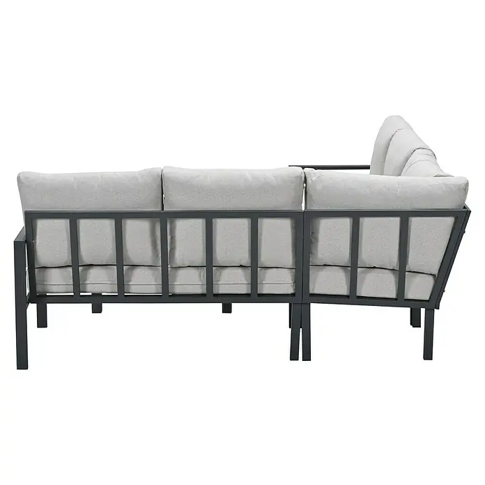 Garden Impressions Loungemöbel-Set - 4 -tlg., Aluminium, Ecklounge, Grau/Schwarz - Ein graues, modulares Ecksofa mit hellgrauen Kissen. Das Sofa hat ein modernes Design mit einem Gestell aus Metall.