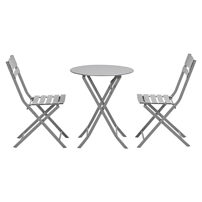 Garden Impressions Balkonmöbel-Set Alfa - 3 -tlg., Stahl, Taupe - Graues Bistro-Set mit Tisch und zwei Stühlen. Das Set ist aus Metall und hat ein einfaches, aber elegantes Design.