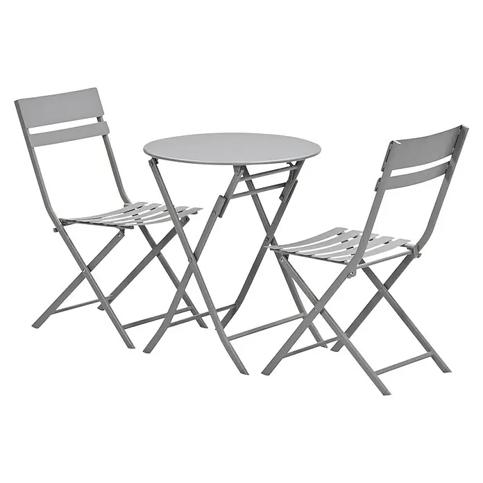 Garden Impressions Balkonmöbel-Set Alfa - 3 -tlg., Stahl, Taupe - Graues Bistro-Set mit rundem Tisch und zwei Klappstühlen für den Außenbereich. Ideal für kleine Balkone und Gärten.
