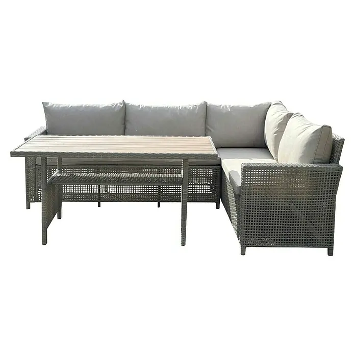 Loungemöbel-Set - 3 -tlg., Polyrattan, Stahl, Beige/Grau - Elegante graue Rattan-Gartenmöbel-Set mit Tisch und bequemen Polstern für entspannte Stunden im Freien. Stilvoll und komfortabel.