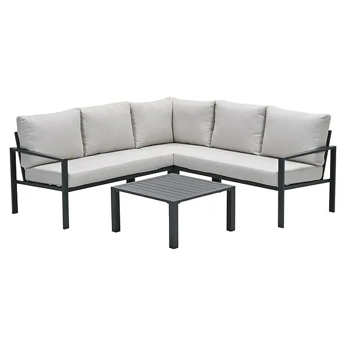 Garden Impressions Loungemöbel-Set - 4 -tlg., Aluminium, Ecklounge, Grau/Schwarz - Elegante graue Lounge-Gartenmöbel mit Ecksofa und Tisch. Das Sofa verfügt über bequeme Kissen und ein stilvolles, modernes Design für den Außenbereich.