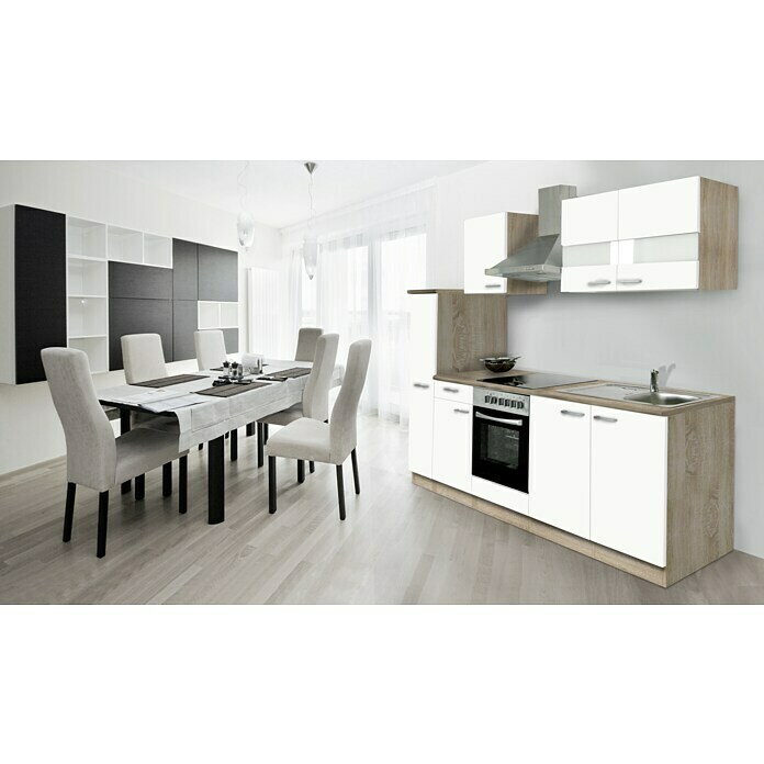 Respekta Composición de cocina (Ancho: 240 cm, Con dispositivos eléctricos, Blanco)