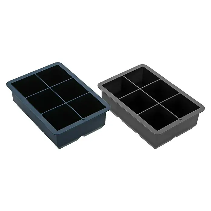 Versa Cubitera - L x An x Al: 16 x 11,5 x 5 cm - Dos bandejas de cubitos de hielo de silicona en azul y gris, ideales para hacer cubitos grandes para bebidas.