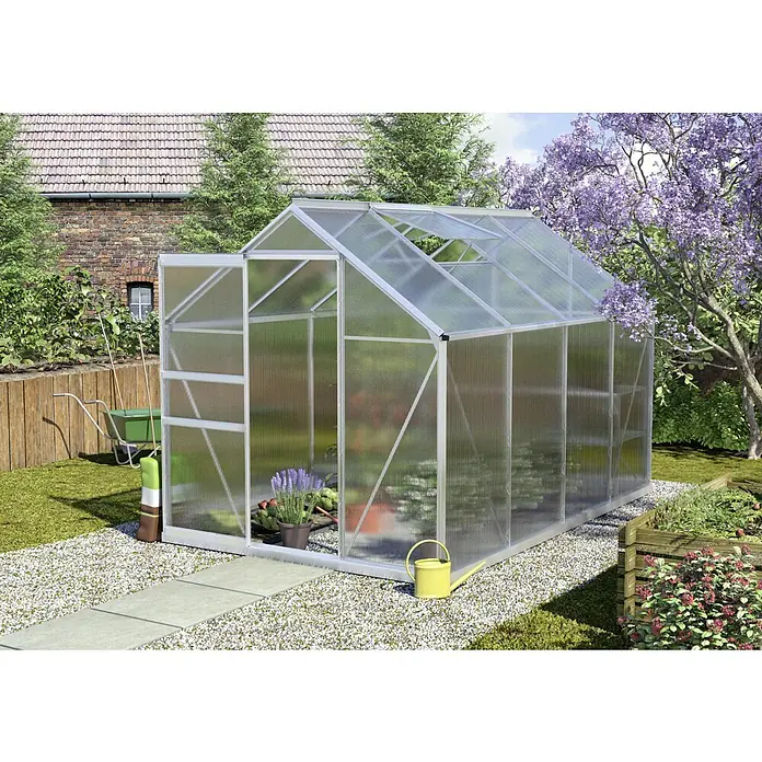 Vitavia Gewächshaus Calypso 5800 - Außenmaß inkl. Dachüberstand (B x T): 195 x 306 cm, 6 mm, Aluminium - Ein geräumiges Gewächshaus aus Aluminium und transparentem Material, ideal für den Garten und zur Anzucht von Pflanzen.