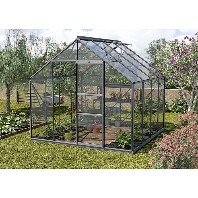 Vitavia Gewächshaus (2,58 x 2,57 x 2,3 m, Farbe: Smaragd, Einscheibensicherheitsglas (ESG), 3 mm)