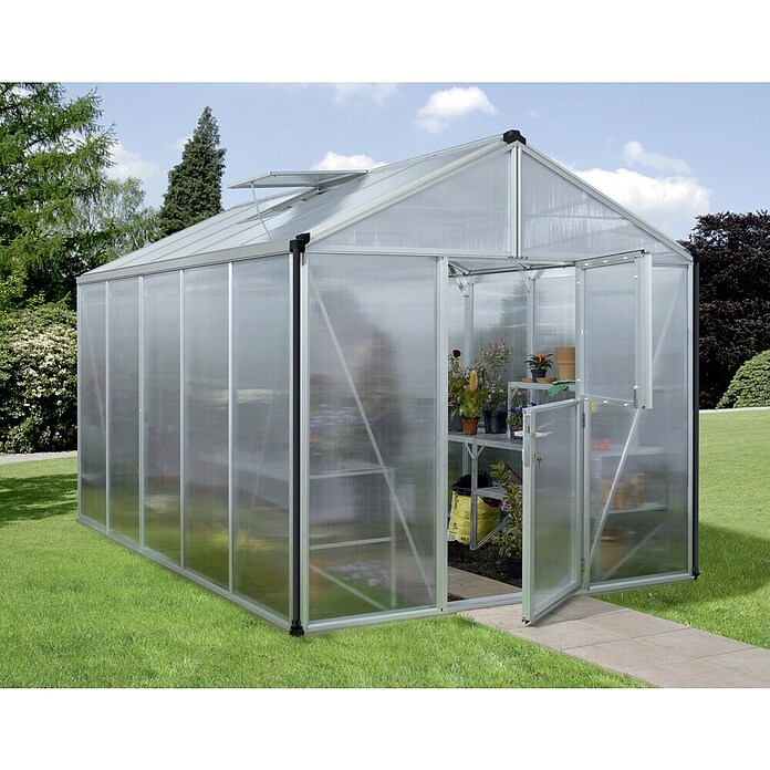 Vitavia Gewächshaus Zeus 10000 Plus (3,89 x 2,56 x 2,5 m, Farbe: Aluminium, Polycarbonat, 16 mm)
