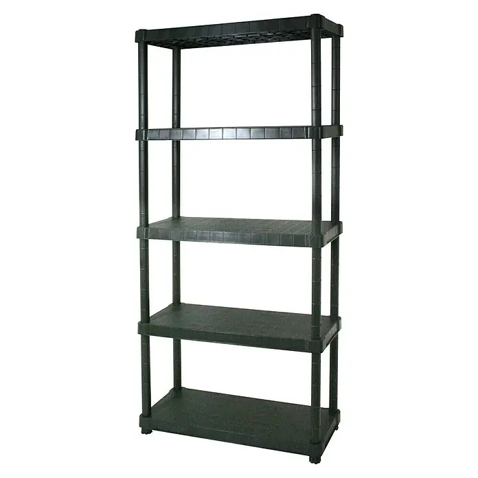 Regalux Kunststoffregal - H x B x T: 188 x 90 x 40 cm, Traglast pro Boden: 55 kg, Anzahl Böden: 5 Stk., Stecken, Schwarz - Schwarzes Regal mit fünf Ebenen. Bietet praktischen Stauraum und passt dank des neutralen Designs in viele Räume.