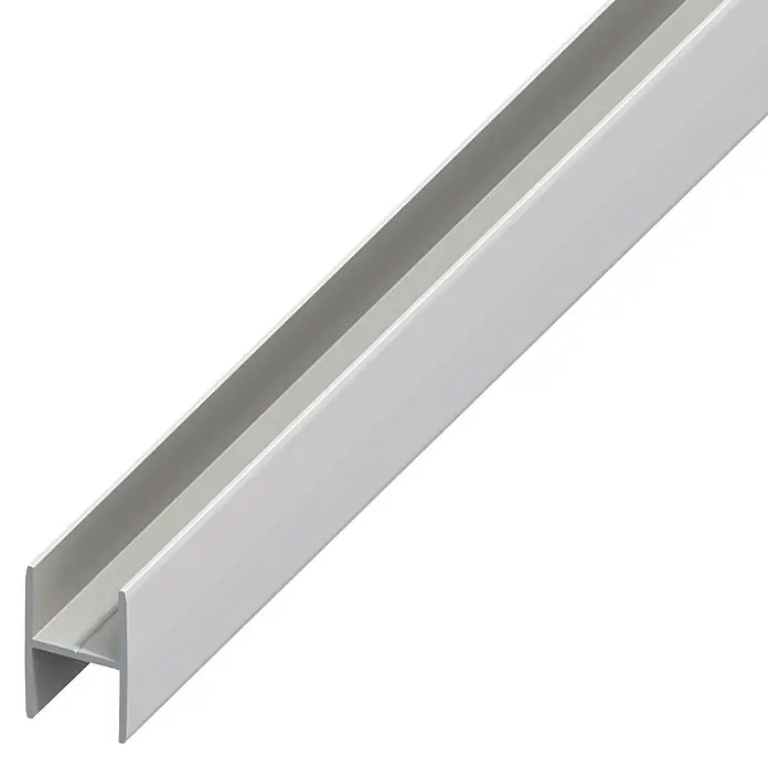 H-Profil - 1.000 x 10 x 22 mm, Stärke: 1,5 mm, Silber - Nahaufnahme eines weißen H-Profils, das für Konstruktion und Bauwesen verwendet wird. Dient als Träger und Verbindungselement.