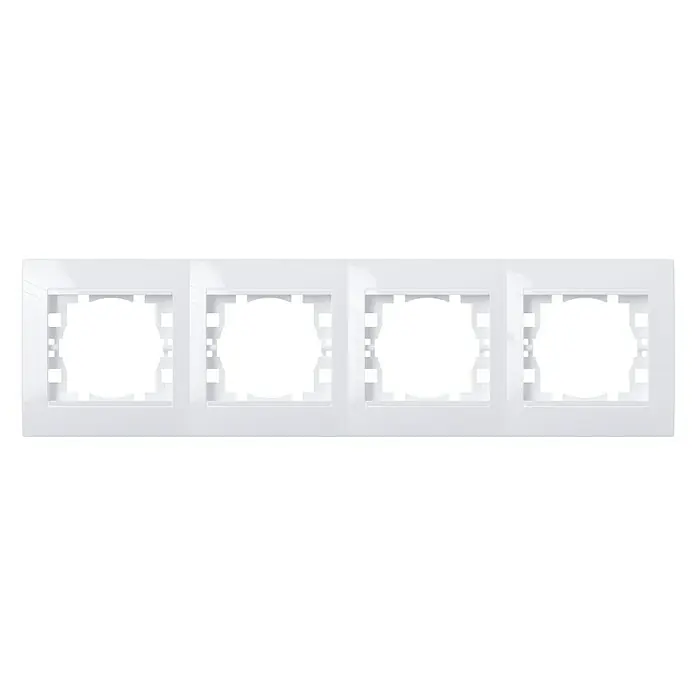 Voltomat DEA 100 Abdeckrahmen - Alpinweiß, 4-fach, Kunststoff, Horizontal - Weiße Vierfach-Rahmenabdeckung für Schalter und Steckdosen, ideal für eine saubere und moderne Wandgestaltung.