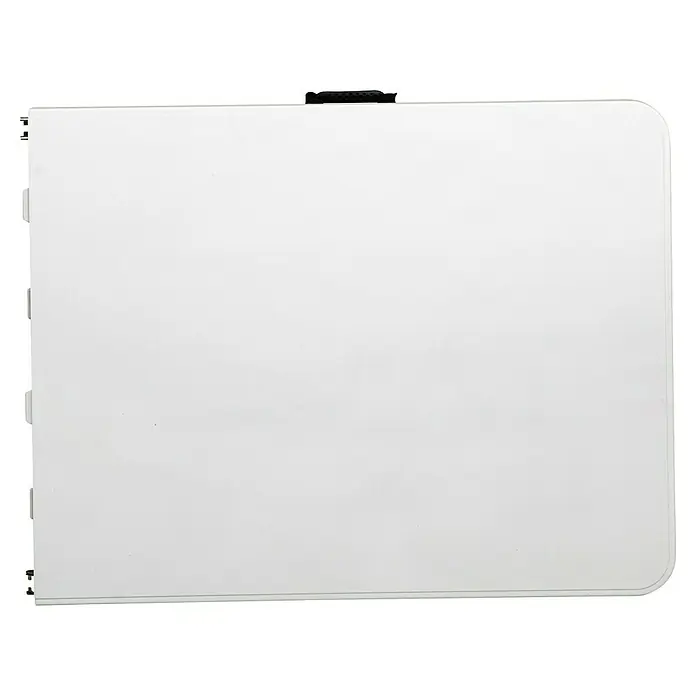 Mesa de jardín Alan Pop Up - L x An x Al: 180 x 70 x 74 cm, Acero/HDPE, Rectangular, Blanco roto - Esta imagen muestra una tabla de mesa rectangular, blanca y portátil, ideal para transportar y usar mientras viajas.