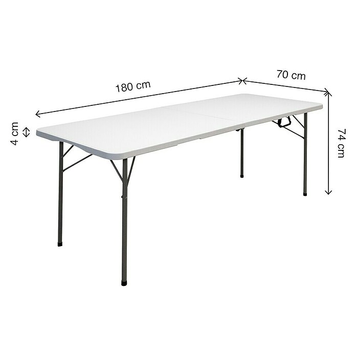 Mesa plegable Alan Pop Up (L x An x Al: 180 x 70 x 74 cm, Acero/HDPE, Rectangular, Blanco roto) | BAUHAUS