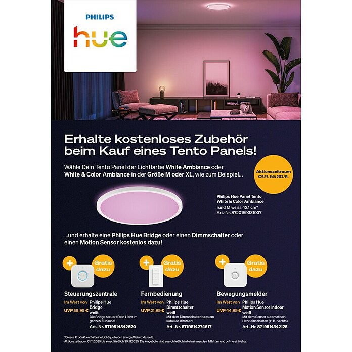 Philips Hue Okrogel LED panel White & Color Ambiance Tento XL  (25 W, Ø x V: 54,2 x 3,56 cm, Črna, RGBW) | LED paneli | Stropne svetilke | Svetila | Elektro in svetila | Izdelki | BAUHAUS