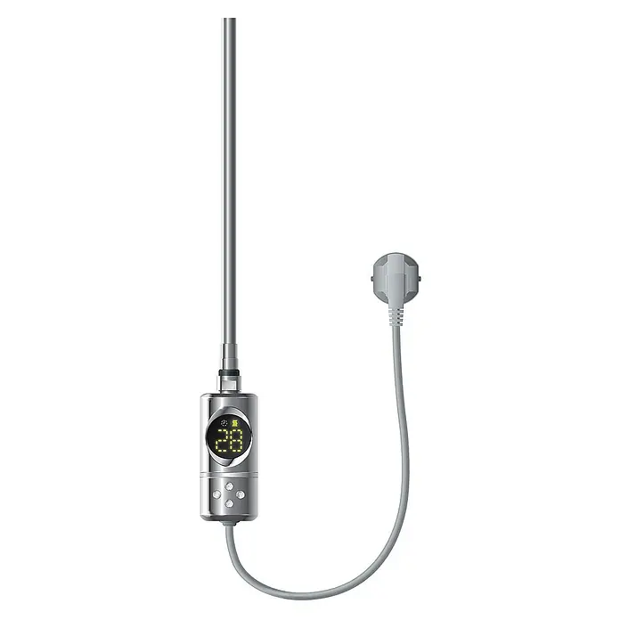 ECD Germany Elektro-Badheizkörper Handtuchheizkörper Sahara Seitenanschluss gerade mit Heizstab 900W - B x H: 40 x 120 cm - Ein moderner Handtuchwärmer in Silber mit digitaler Anzeige und passendem Netzstecker für eine elegante Badezimmerausstattung.