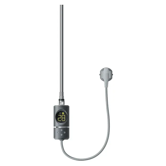 ECD Germany Elektro-Badheizkörper Handtuchwärmer Elektrisch Seitenanschluss mit Heizstab 600W gerade - B x H: 30 x 80 cm - Elektrischer Handtuchwärmer in Grau mit digitaler Anzeige und Netzstecker. Das Heizgerät sorgt für warme Handtücher im Badezimmer.