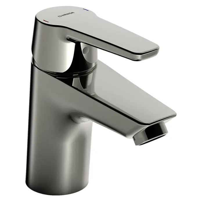 Hansa Polo Waschtischarmatur - Ohne Zugstange, Chrom, Glänzend - Nahaufnahme einer glänzenden Hansa Armatur, die modernes Design und Funktionalität im Badezimmer vereint.