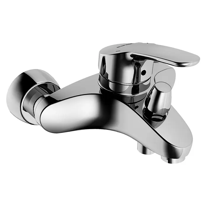 Hansa Mix Badewannenarmatur - Ausladung Armatur: 162 mm, Chrom, Glänzend - Nahaufnahme einer glänzenden, verchromten Badezimmerarmatur mit Einhebelmischer und separatem Umschalter.