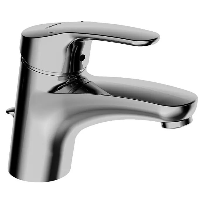 Hansa Mix Waschtischarmatur Typ 2 - Mit Zugstange, Chrom, Glänzend - Nahaufnahme einer modernen, glänzenden Chrom-Waschtischarmatur mit elegantem Design und klaren Linien. Ideal für stilvolle Badezimmer.