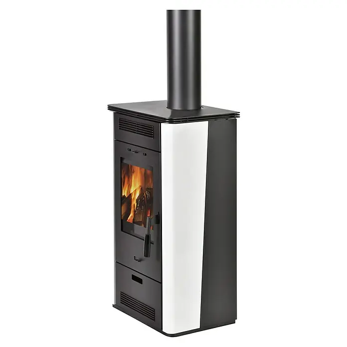 Firefix Kaminofen Etna 2.0 - L x B x H: 42,5 x 53,6 x 97 cm, Stahl, Weiß - Elegantes Kaminofen-Design in Schwarz und Weiß. Der Ofen verfügt über eine Sichtscheibe und einen schlanken Rauchrohranschluss.