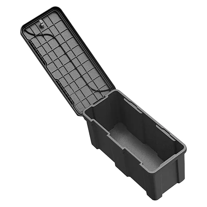 LAS Deichselbox - 56 x 25 x 27 cm, Nutzlast: 30 kg - Schwarzer Kunststoff-Werkzeugkasten mit offenem Deckel. Ideal zur Aufbewahrung von Werkzeugen und anderen Gegenständen.