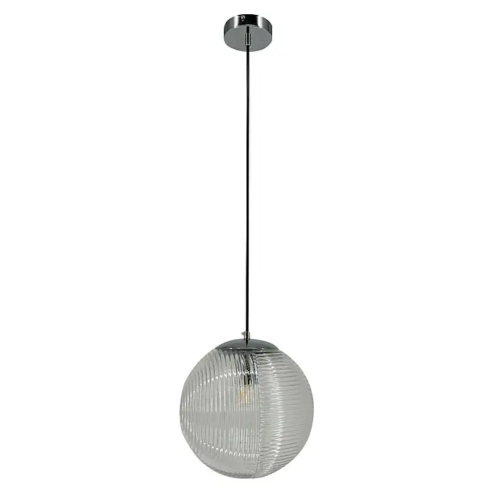 Lámpara colgante redonda - 60 W, Ø x Al: 25 x 150 cm, Gris, E27 - Lámpara colgante moderna con pantalla de vidrio acanalado, ideal para interiores con estilo. La lámpara proporciona una iluminación agradable.