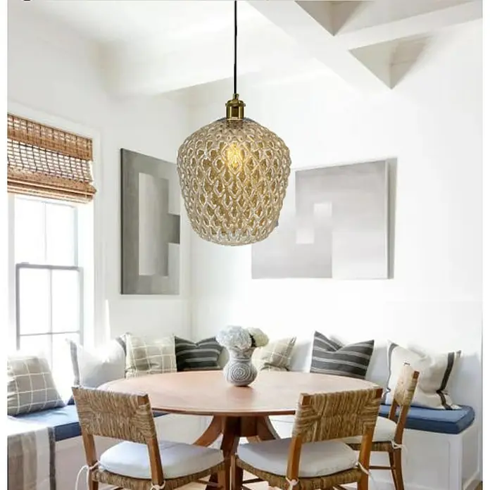 Lámpara colgante redonda - 60 W, Ø x Al: 25 x 150 cm, Ámbar, E27 - Lámpara colgante única con una pantalla calada decorativa que difunde una luz cálida.