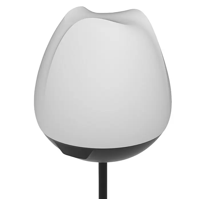 Lumix Solarleuchte Rosy - Lichtfarbe: RGB, Höhe: 100 cm, Rosy - Nahaufnahme einer stilvollen, modernen Lampe mit weißem Lampenschirm und schwarzem Fuß, die ein sanftes, einladendes Licht verspricht.
