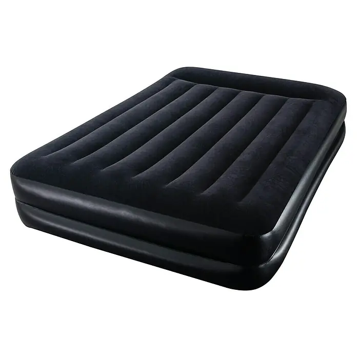 Bestway Luftbett Premium+ - 203 x 152 x 46 cm, Ausstattung: Integrierte Luftpumpe - Luftmatratze in Doppelbettgröße. Die Matratze ist schwarz und hat eine Velours Oberfläche. Ideal für Camping oder als Gästebett.
