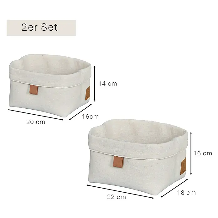 Store It Premium Bad-Aufbewahrungskorb - 22 x 18 x 16 cm, Baumwolle, Beige - Zwei Stoffkörbe in verschiedenen Größen als 2er-Set, ideal zur Aufbewahrung und Organisation im Haushalt mit praktischen Größenangaben.
