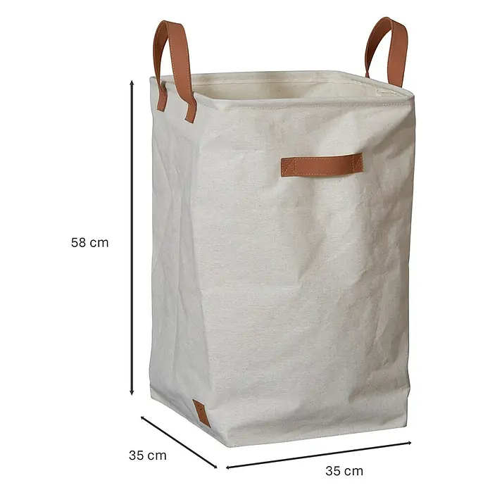Store It Premium Wäschekorb - L x B x H: 35 x 35 x 58 cm, Beige - Wäschekorb aus Stoff mit Ledergriffen und den Maßen 58 cm Höhe und 35 x 35 cm Grundfläche.