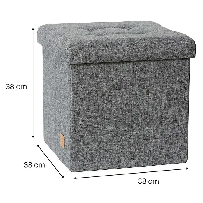 Store It Premium Hocker mit Stauraum Home - L x B x H: 38 x 38 x 38 cm, Grau - Grauer, quadratischer Pouf mit Knopfheftung und den Maßen 38 x 38 x 38 cm, ideal als Sitzgelegenheit oder Fußstütze.