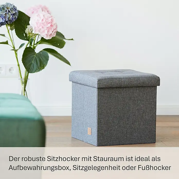 Store It Premium Hocker mit Stauraum Home - L x B x H: 38 x 38 x 38 cm, Grau - Grauer Sitzhocker mit Stauraum, ideal als Aufbewahrungsbox, Sitzgelegenheit oder Fußhocker. Praktisch und stilvoll.