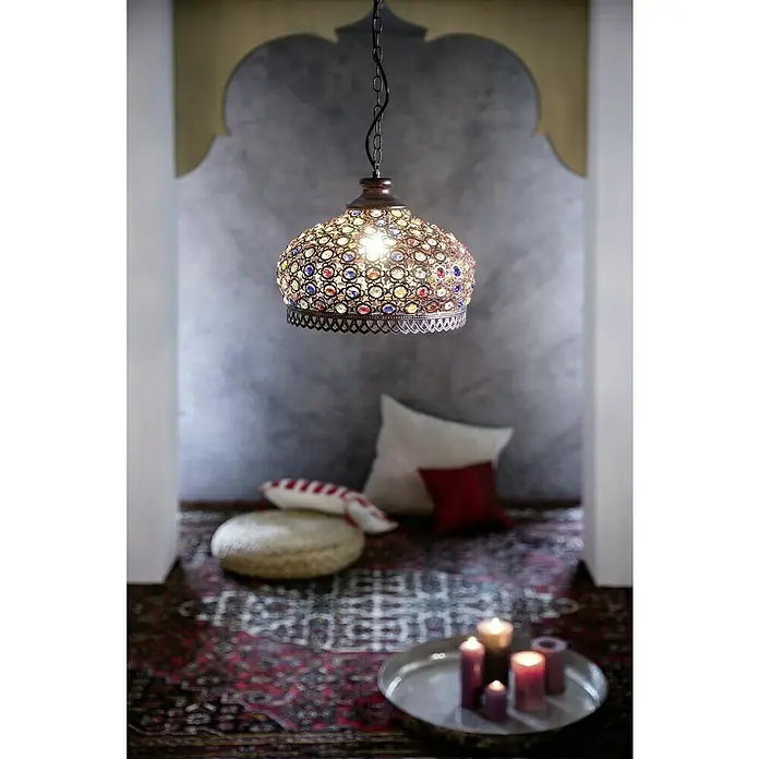 Eglo Pendelleuchte rund Jadida - 60 W, Ø x H: 330 mm x 110 cm, Antik Braun, E27 - Buntes Mosaik-Hängelampe mit dekorativen Elementen, die eine warme, einladende Atmosphäre schafft. Stilvolle Beleuchtung für gemütliche Räume.