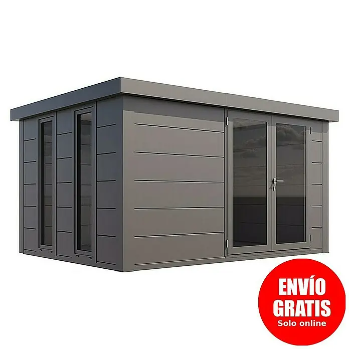 Telluria Caseta de jardín Luminato 3930 - Medidas ext. (An x Pr): 408 x 318 cm, Acero, Antracita, Sin set - Moderna caseta de jardín con techo plano y grandes ventanales. Ideal para el jardín o como espacio adicional.