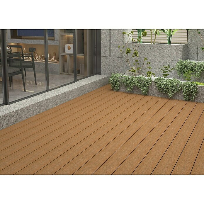 b!design WPC-Terrassendiele Teak (300 x 14,5 x 2,5 cm, Braun) | BAUHAUS