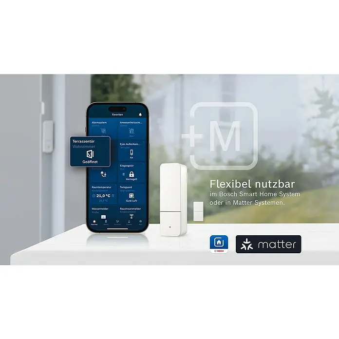 Bosch Smart Home Funk-Fensterkontakt II [+M] Matter - Weiß, Batteriebetrieben, 23 x 22 x 75 mm, 3 Stk. - Intelligentes Bosch Smart Home-System: Mit Tür-/Fensterkontakten und der App das Haus flexibel vernetzen und überwachen – jetzt auch mit Matter kompatibel.