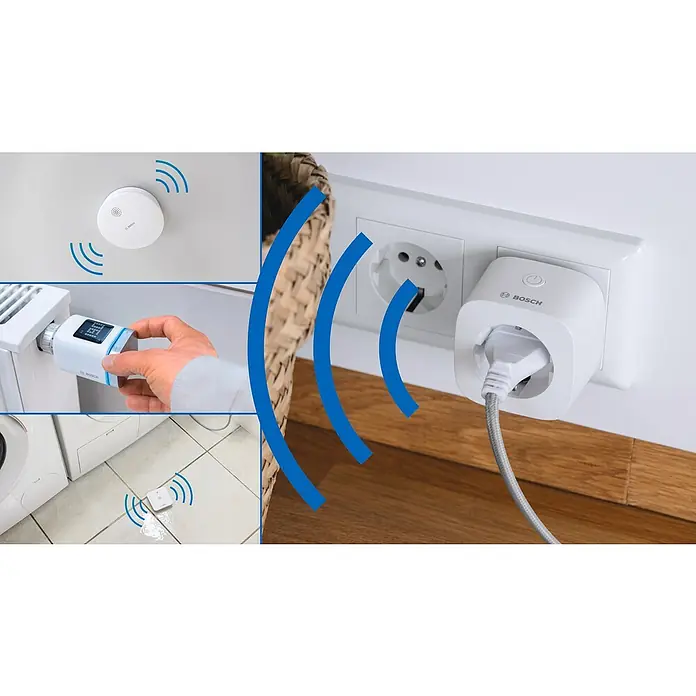 Bosch Smart Home Smart-Steckdose Kompakt [+M] Matter - Innen, IP20, Weiß, 3.680 W, 1 Stk. - Intelligentes Zuhause mit Bosch: Rauchmelder, Heizkörperthermostat, Wassersensor & Smart Plug für ein vernetztes und sicheres Heim.