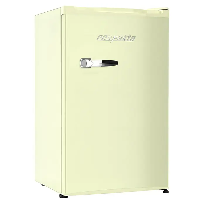 Respekta Vollraumkühlschrank Rico - Nutzinhalt Gesamt: 92 l, 44,7 x 47,4 x 83,1 cm, Cream - Eleganter, cremefarbener Respekta Kühlschrank im Retro-Design mit verchromtem Griff und Schriftzug. Ideal für stilvolle Küchen.