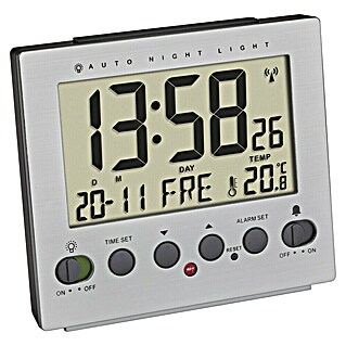 TFA Dostmann Funkwecker 60.2561.55 (Digitales Display, Batteriebetrieben, Silber)