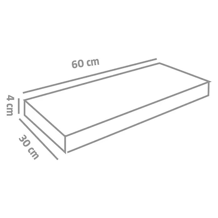 EHL Terrassenplatte Protect Light - 60 x 30 x 4 cm, Sand Nuanc, Beton - Darstellung eines rechteckigen Regals mit den Maßen 60 cm Länge, 30 cm Breite und 4 cm Höhe. Die graue Outline zeigt die klaren Konturen.