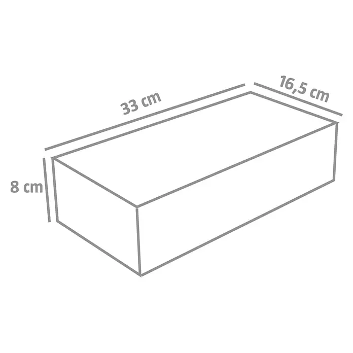 EHL EIBA Pflasterstein - 33 x 16,5 x 8 cm, Grau-Anthrazit, Beton - Darstellung einer rechteckigen Schachtel mit den Maßen 33 cm x 16,5 cm x 8 cm. Ideal für die Visualisierung von Produktverpackungen.