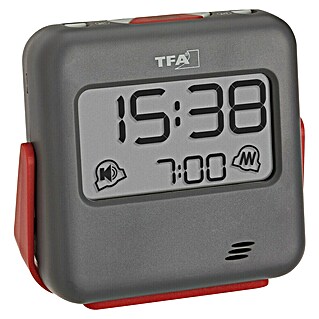 TFA Dostmann Quarzwecker 60.2031.10 lauter Weckton (Digitales Display, Batteriebetrieben, Grau, Rot)