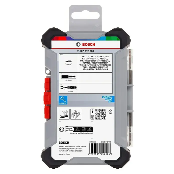 Bosch Schrauberbit-Set Extra Hard - Bitlänge: 25 mm, 50 -tlg. - Bosch Schrauberbit-Set mit 48 Teilen, inklusive verschiedener Größen und Formen, ideal für Heimwerker und Profis.